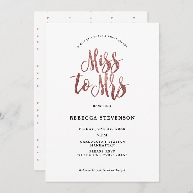 faux rose gold bridal shower invitation (Front/Back)