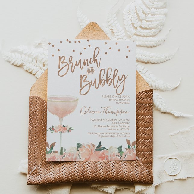 Faux Rose Gold Brunch Bubbly Bridal Shower Invitation (Creator Uploaded)