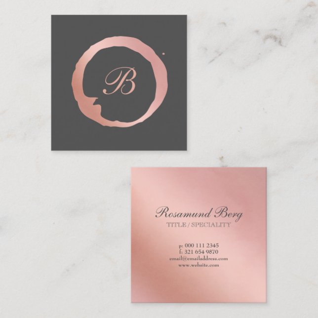 Faux Rose Gold Circle Monogram Square Business Card (Front/Back)