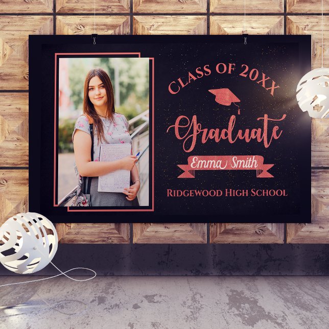 Faux Rose Gold Class Of 2025 Photo Graduation Banner (Faux Rose Gold Class Of 2024 Photo Graduation Banner)