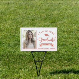 Faux Rose Gold Class Of 2025 Photo Graduation Yard Garden Sign