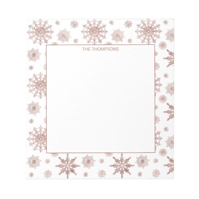 Faux Rose Gold Colour Looking Snowflakes & Text Notepad (Front)