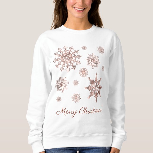 Faux Rose Gold Colour Looking Snowflakes & Text Sweatshirt (Front)