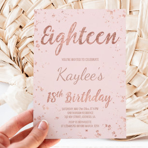 Faux rose gold confetti blush 18th Birthday Invitation