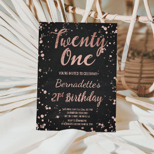 Faux rose gold confetti chalkboard  21st Birthday Invitation