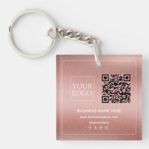 Faux Rose Gold   Custom QR Code Business Logo Key Ring