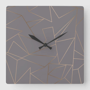 Faux rose gold elegant modern minimalist geometric square wall clock