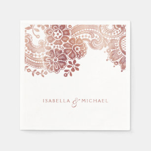 Faux rose gold elegant vintage lace wedding napkin