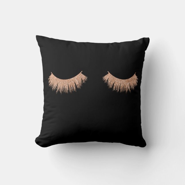 Faux Rose Gold Eyelashes Glam Throw Pillows (Front)