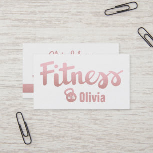 Faux Rose Gold Female Fitness Personal Trainer Business Card