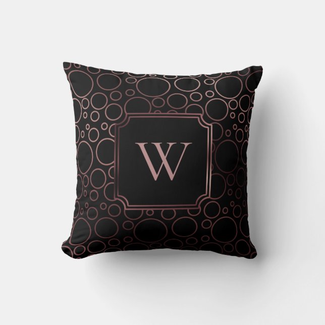 Faux Rose Gold Foil and Black Bubbles w/ Monogram Cushion (Front)