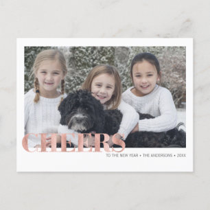 Faux Rose Gold Foil Cheers New Year's Photo Holiday Postcard