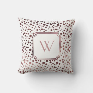 Faux Rose Gold Foil Circles w/ Monogram on White Cushion