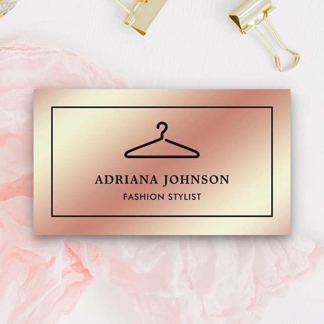 Faux Rose Gold Foil Clothes Hanger Fashion Stylist Business Card (Creator Uploaded)
