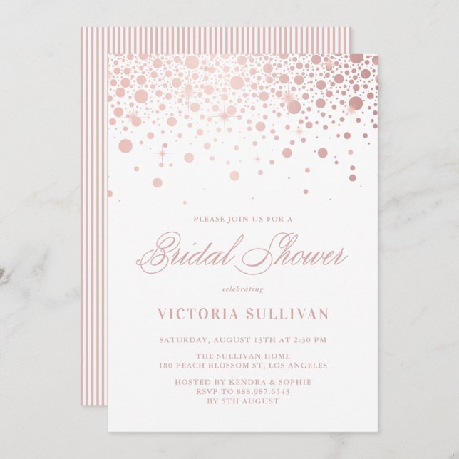 Faux Rose Gold Foil Confetti Dots Bridal Shower Invitation (Front/Back)