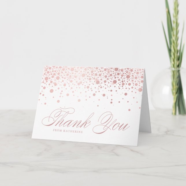 Faux Rose Gold Foil Confetti Dots Wedding Thank You Card (Front)