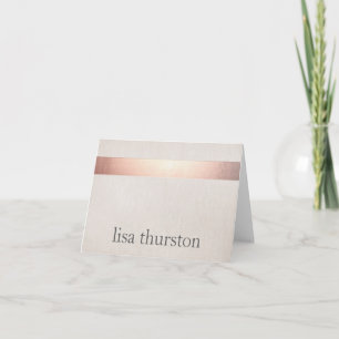 Faux Rose Gold Foil Elegant Modern Beige Linen Note Card