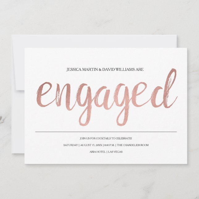 Faux Rose Gold Foil Engaged Invitation (Front)
