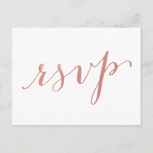 Faux Rose Gold Foil Glamour Wedding RSVP Invitation Postcard