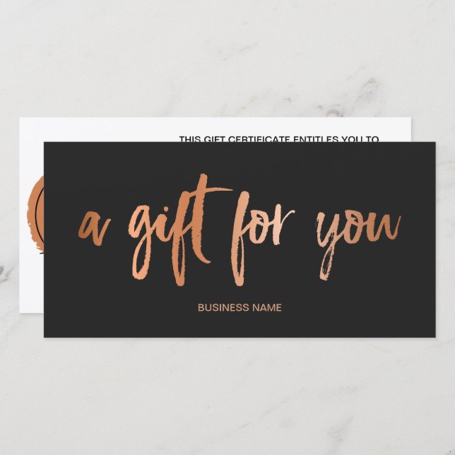 Faux rose gold foil  grey logo gift certificate (Front/Back)