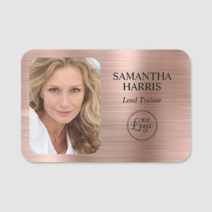 Faux Rose Gold Foil Logo and Photo Name Tag