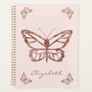 Faux Rose Gold Foil Look Butterflies & Custom Text Planner