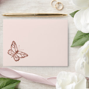 Faux Rose Gold Foil Look Butterfly On Pink Envelope