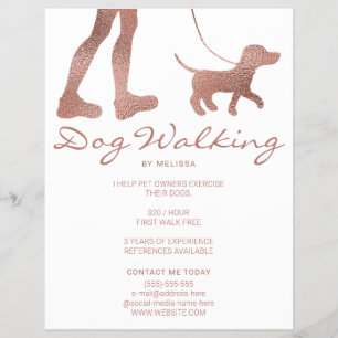 Faux Rose Gold Foil Look Dog Walker & Dog Flyer
