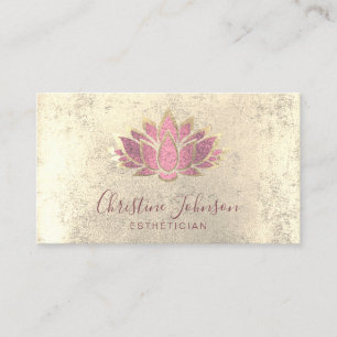 faux rose gold foil lotus on faux gold foil business card