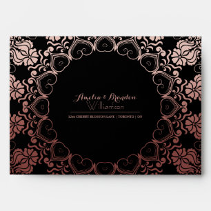 Faux Rose Gold Foil Mandala Frame Wedding Envelope