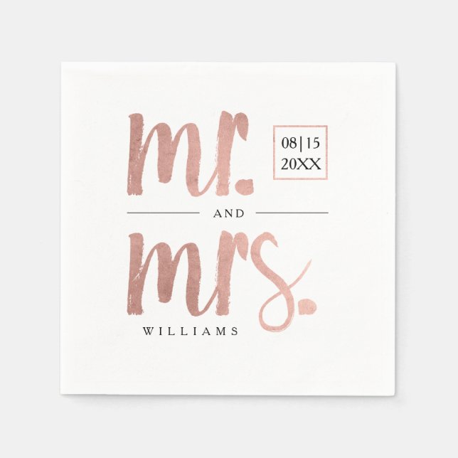 Faux Rose Gold Foil Mr. & Mrs. Napkin (Front)