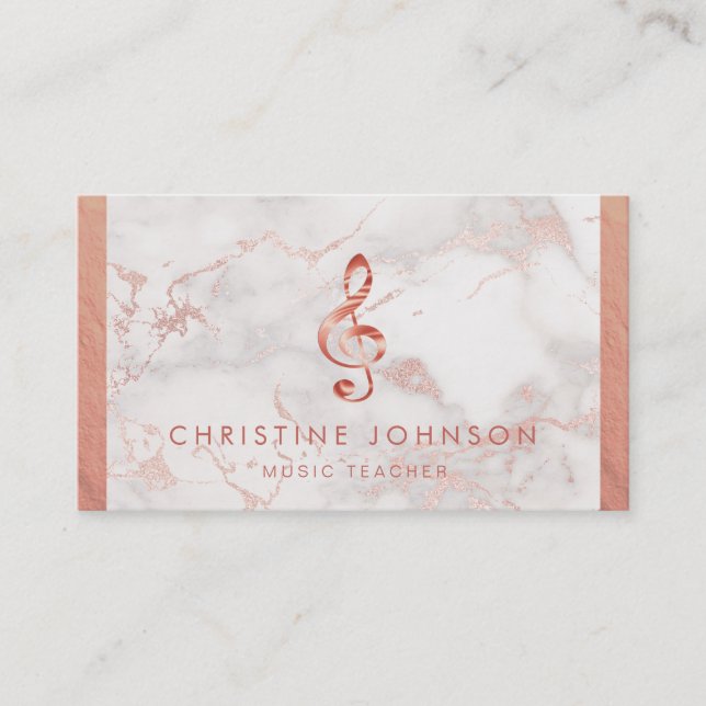 faux rose gold foil music treble clef business card (Front)