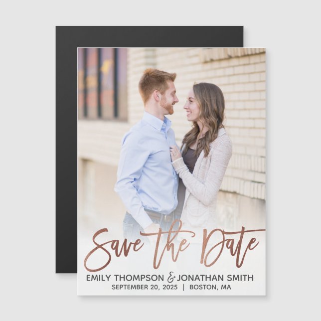 Faux Rose Gold Foil Photo Save The Date Magnets (Front/Back)