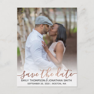Faux Rose Gold Foil Photo Save The Date Postcard