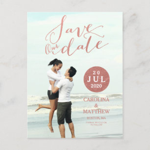 Faux Rose Gold Foil Photo Save the Date Postcard