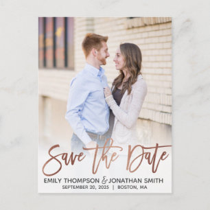 Faux Rose Gold Foil Picture Save The Date Postcard