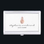 Faux Rose Gold Foil Pineapple Handwriting Script Business Card Holder<br><div class="desc">This chic modern business card case features a stylised pineapple silhouette in faux rose gold foil. Customise with your name in elegant black handwriting script and your title or place of business in black sans serif font. See our Ovenbird Designs store for matching business and appointment cards.</div>
