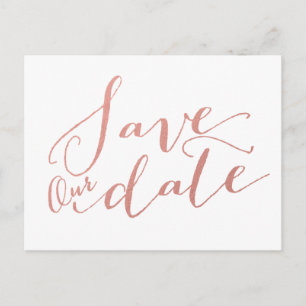 Faux Rose Gold Foil Save the Date Postcard