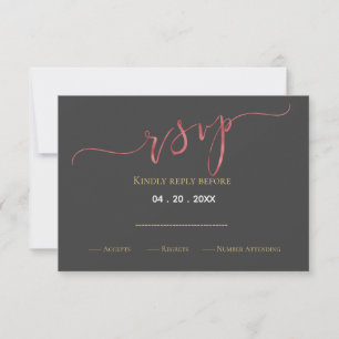 Faux Rose gold foil wedding design  RSVP Card