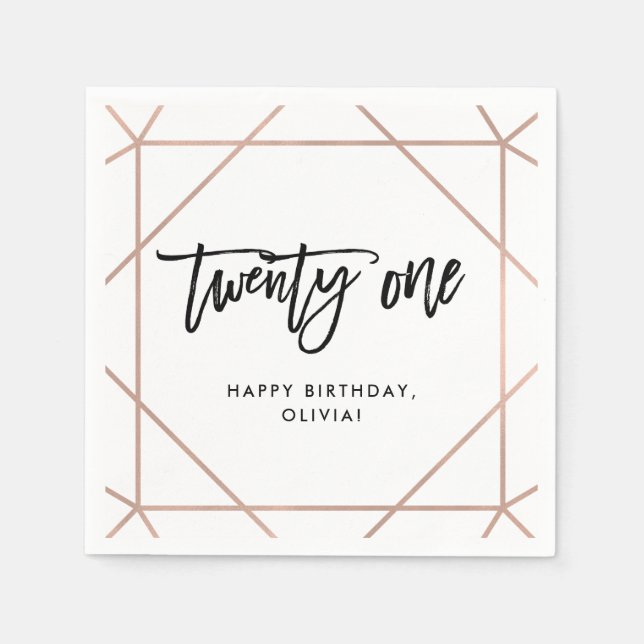 Faux Rose Gold Geometric | 21st Birthday Napkin (Front)