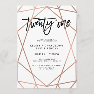 Faux Rose Gold Geometric   21st Birthday Party Invitation