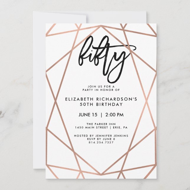 Faux Rose Gold Geometric | 50th Birthday Party Invitation (Front)