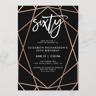Faux Rose Gold Geometric   60th Birthday Party Invitation