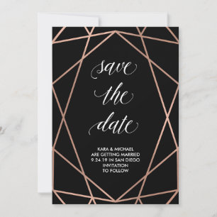 Faux Rose Gold Geometric on Black   Save the Date