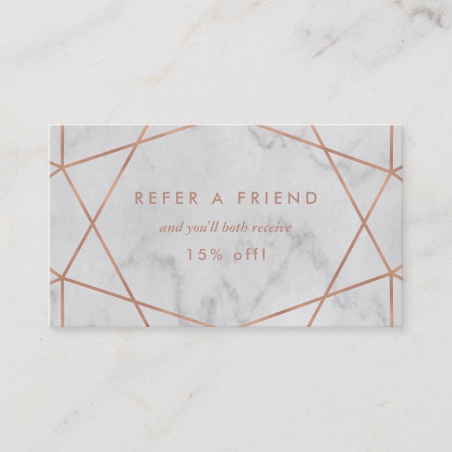 Faux Rose Gold Geometric on Marble Look Referral Card (Front)