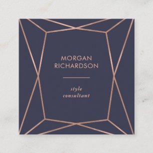 Faux Rose Gold Geometric on Midnight Blue Square Business Card