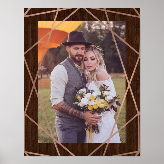 Faux Rose Gold Geometric on Rustic Wood | Photo Poster (Front)