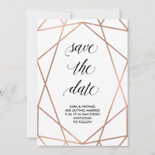 Faux Rose Gold Geometric on White Save the Date