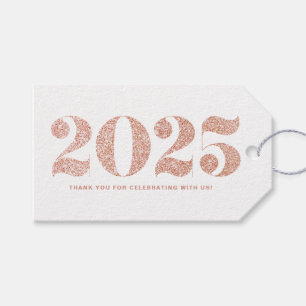 Faux Rose Gold Glitter 2024 Typography New Year Gift Tags