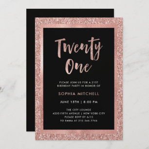Faux Rose Gold Glitter 21st Birthday Party Invitation